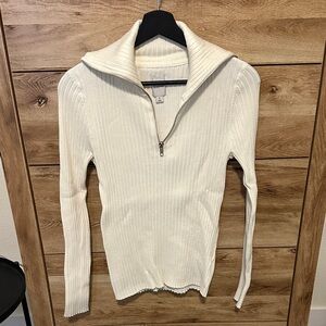 Maeve Cream Ribbed Half-Zip Sweater